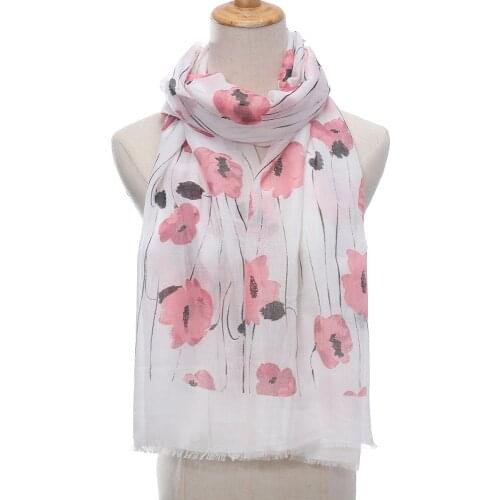 2021 New Ombre Poppy Print Fringe Scarf Shawls Soft Flower Pattern Hijab Wrap 3 Color Free Shipping
