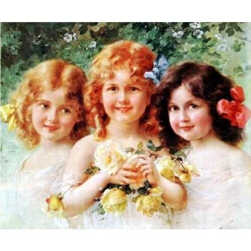 Three Sisters Cute Girl Embroidery Needlework Crafts 14CT Unprinted DIY Quality Cross Stitch Kits Set Handmade Arts Home