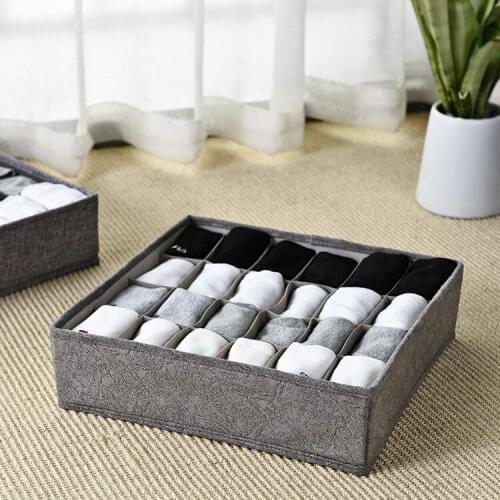 24 Grids Underwear Storage Box Imitation Linen Drawer Organizer Underwear Socks Organizer Box