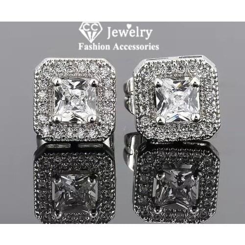 Stud Earrings For Women Cubic Zirconia Square Stone Bridal Wedding Engagement Earring Trendy Jewelry Ladies Brincos E035