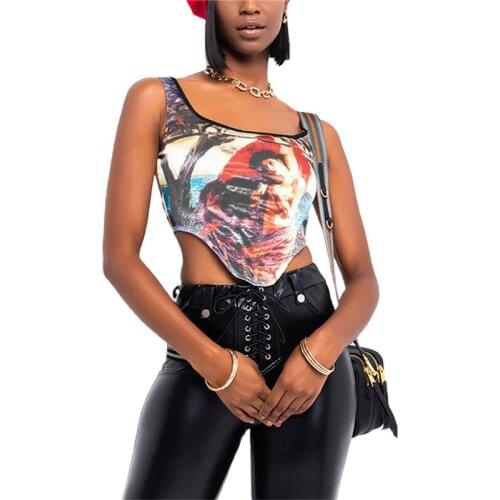 2021 Fashion Trend Womens Basic Crop Tank Top Vintage Angel Print Square Neck Sleeveless Camisole Vest for Summer Daily Wear