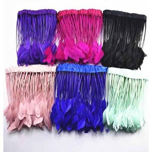 2 Meters Stripped Coque Tail Feathers Trims Ribbon Height 4-6" pheasant Goose Feathers for Crafts DIY Sewing Accessories Plumas
