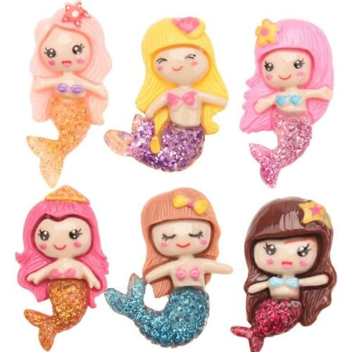 20PCS Glitter Mermaid 0.8inch Resin Accessories Boutique Hair Accessories for Baby Girls Hair Bow Center Fashion Supplies