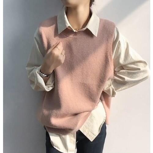 2021 Spring Korean Knitting Sweater Vest Women Casual O-Neck Solid Sweaters Waistcoat Female Pullovers Tops