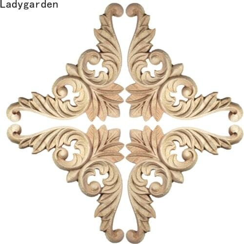 4PCS 8-20cm Wood Statues Wooden Applique Carved Antique European Unpainted Flower Sculptures Cabinet Corner Home Walls Window