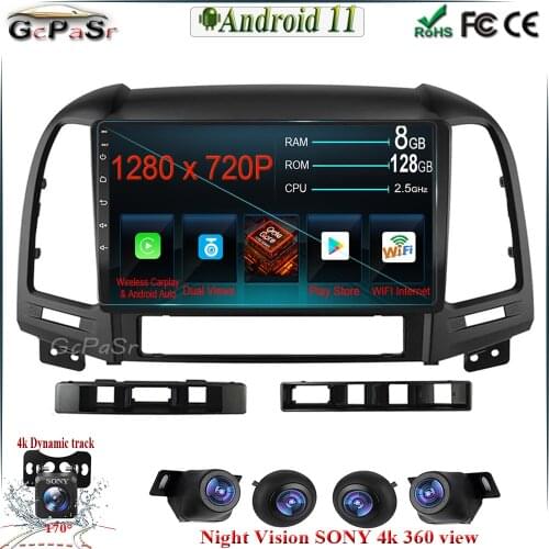 6G+128G 9'' Android 11 Carplay For 2005 2006 2007 2008 2009 2010 2011 2012 HYUNDAI SANTA FE Multimedia Video Audio Gps