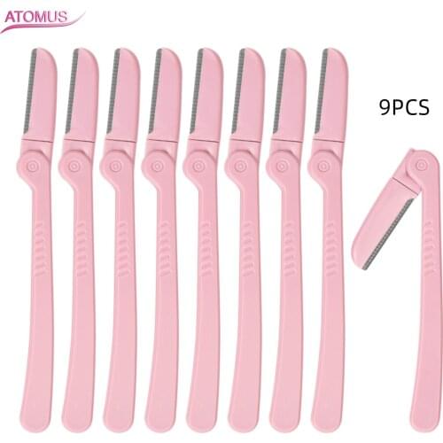 9pcs Eyebrow Trimmer Portable Eyebrow Razor Blades Shaver Eye Brow Shaper Shaping Tool Scissors Facial Hair Remover Makeup