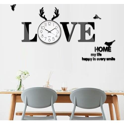 Acrylic LOVE 3D wall sticker wall clock Creative Mute clock Nordic living room modern DIY self-adhesive decoration painting