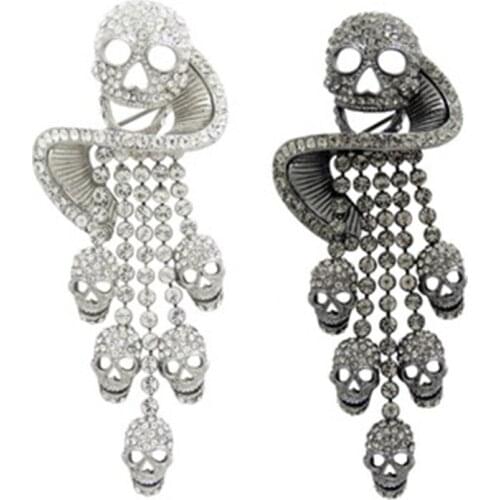 Halloween Accessories crystal skull Brooches with 5 Chain skull Devil Lapel Pins Brooch jewelry