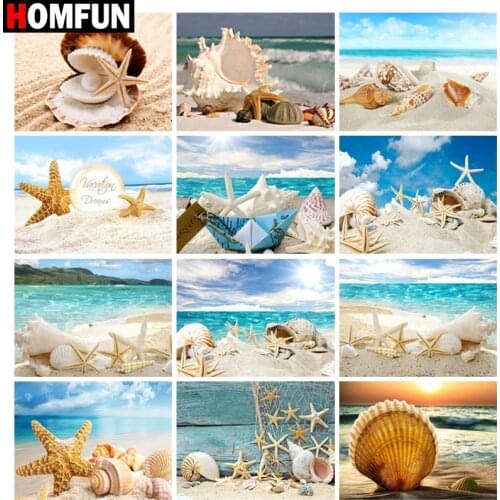 HOMFUN Diamond Painting Cross Stitch "Beach shell conch scene"Full Square Round Diy 5d Diamond Embroidery Picture Rhinestone Art