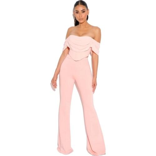 Babatique 2020 New Sexy Designer Pink Blue 2 Pieces Set Women Bodycon Off The Shoulder Party Set