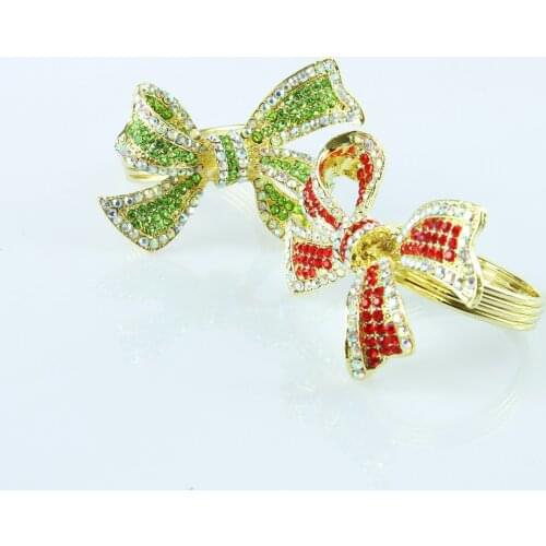 Free Shipping Crystal Bow Napkin Ring 4Pcs