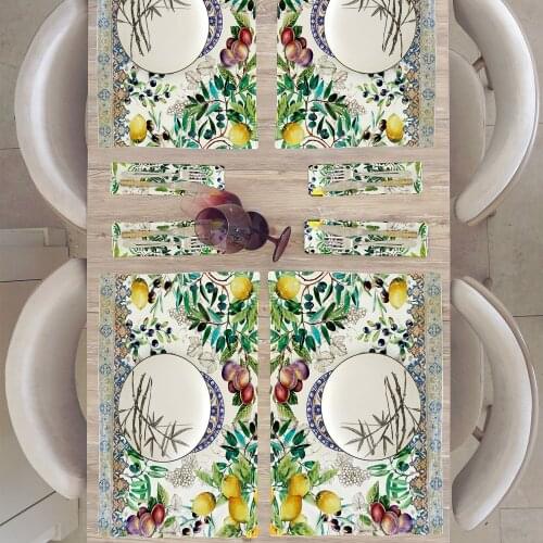 Digital Print Cotton Satin Placemat Napkin Placemat Table Mat Plate Bowl Western Table Mat Tableware Washable 35x50 cm 4 PCS