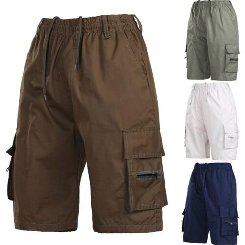 Mens Shorts Elastic Waist Multi-Pocket Cargo Shorts Men Summer Casual Solid Mid Waist Oversize Short Homme S-4XL Short Pants Men