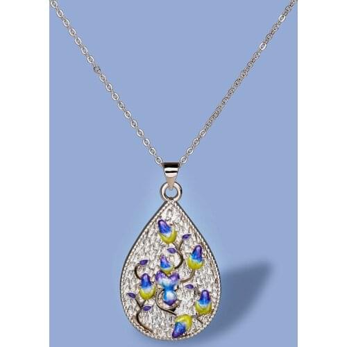 Elegant Blue Flower Pendant Necklace 925 Silver Jewelry Handmade Enamel Girls Sweater Chain Necklace for Woman Pendants