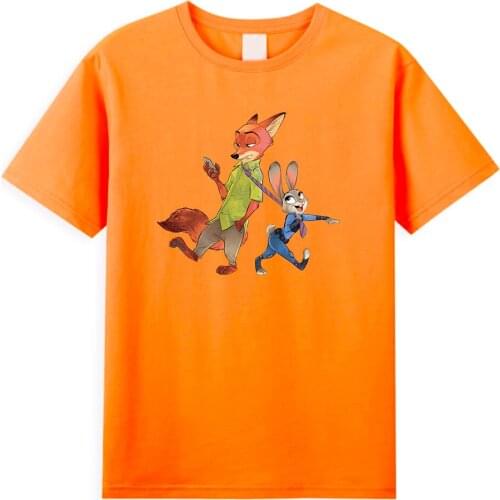 Harajuku Disney Cartoon Zootopia Men T shirt Kawaii Judy the Rabbit Cool Nick the Fox T-Shirts Summer Casual Outfit Fashion Tops