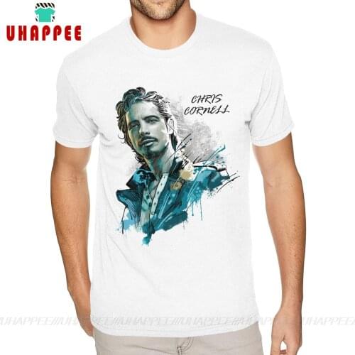 Grey Soundgarden Chris Cornell T Shirts for Men Custom Print Short Sleeves Premium Cotton White O-neck Shirt