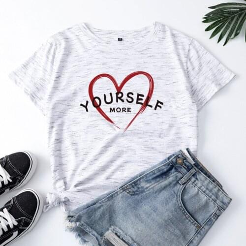Pure Cotton T-shirt for female couples 2021 summer new product Korean fashion letter love printing round neck short-sleeved top