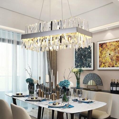 Restaurant rectangular crystal chandelier rectangular design kitchen island lighting living room 2021 lamps chrome-plated LED cr