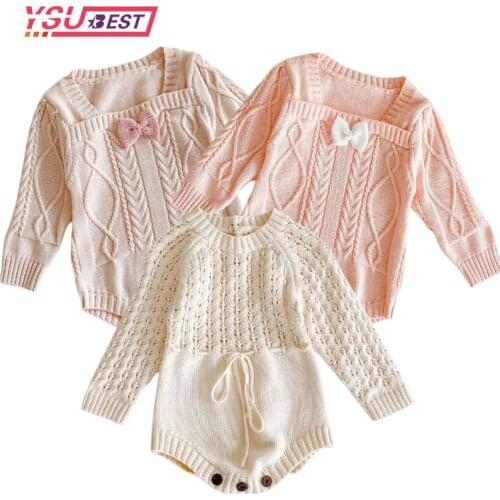 2021 Baby Knitted Clothes Spring Knitting Baby Rompers Hollow Out Baby Girl Romper Jumpsuit Overall Autumn Infant Baby Clothes