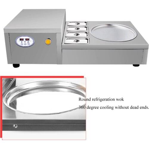Commercial Round Frying Pan Stainless Steel Desktop Ice Yogurt Roll Machine 110V 220V
