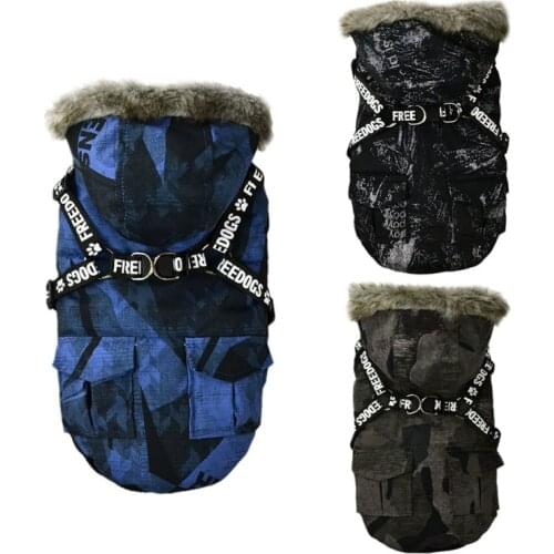 Pet Dog Jacket With Harness For Dogs Winter Warm Plush Collar Waterproof Windproof For Camping Dog Vest For Smal Medium Dogs