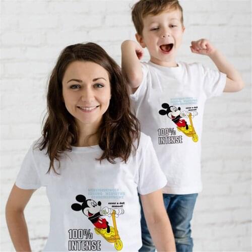 Summer Baby Boy Cartoon Disney Mickey Mouse Print Famliy Look Streetwear Kids Clothes Harajuku Funny Adult Unisex Tshirt