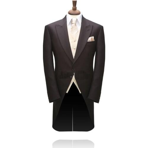 Best Morning Style Groom Tuxedos Groomsmen Chocolate Men Wedding Suits(Jacket+Pants+Tie+Waistcoat)wedding men clothes