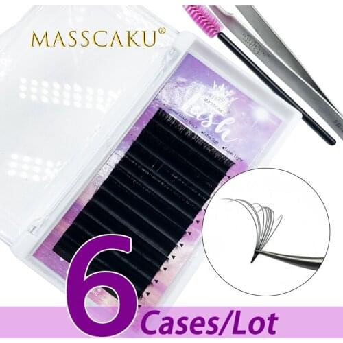 MASSCAKU 6case/lot Wholesale 0.05 0.07 thickness c/d curl bloom eyelash volume matte mink black fake natural false eyelashes