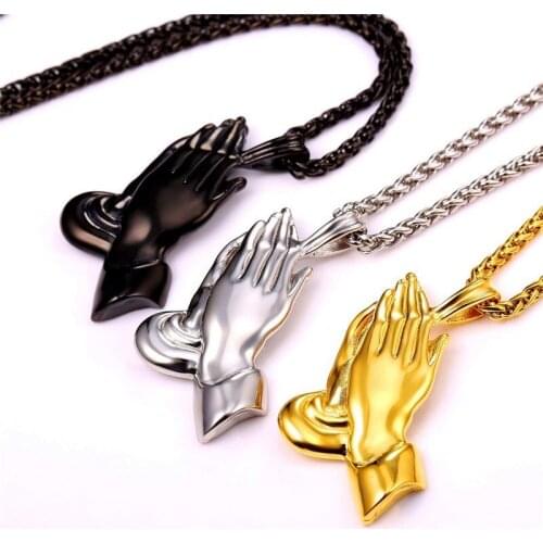 Fashion New Style Prayer Hand Pendant Necklace Gold Plated Silver Plated Lucky Necklace Mens Trend Bar Party Jewelry