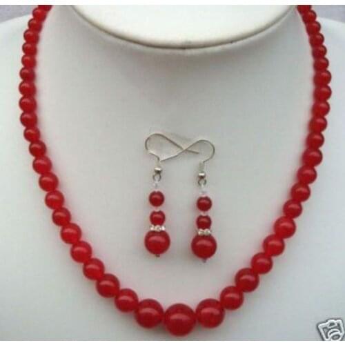 Fashion necklaces for women high quality 6-14mm Red chalcedony Round Beads Necklace Earrings 18"