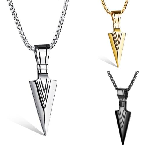 Mens Gold Black Arrow Head Pendant Long Chain Necklace Womens Stainless Steel Hip Hop Punk Rock Fashion Jewelry