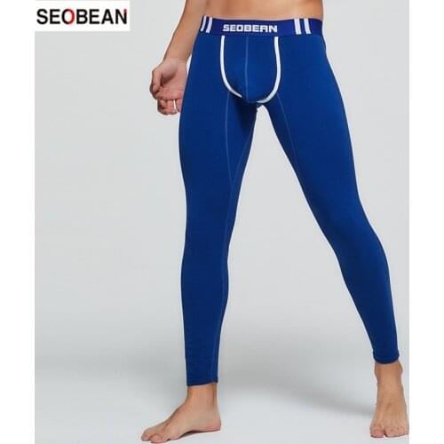 SEOBEAN Mens Autumn Thermal Pants Fashion Velvet Lining Slim U-pouch Bag Push Up Mens Leggings Warm Pants Long Johns