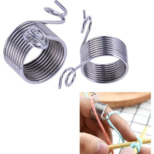 Ring Type Knitting Tools Finger Wear Thimble Yarn Spring Guides Stainless Steel Needle Thimble Sewing Accessories