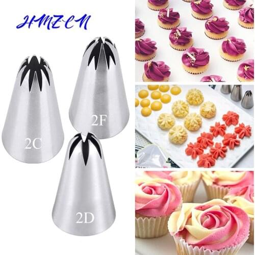 3PCS Large Icing Piping Nozzles For Decorating Cake Baking Cookie Cupcake Piping Nozzle Stainless Steel Pastry Tips #2D #2C #2F