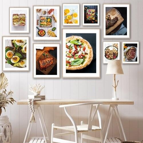 Food Steak Hamburger Pizza Tomato Egg Wall Art Canvas Painting Nordic Posters And Prints Wall Pictures For Living Room Decor