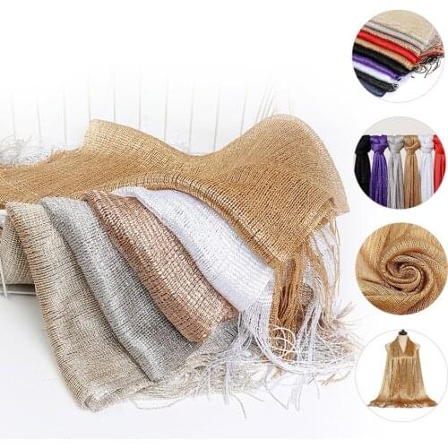 New Arrival Plain Lurex Polyester Scarf Glitter Tassel Shawl Gold Thread Scarves Muslim Women Hijab Female Islamic Turban Stoles