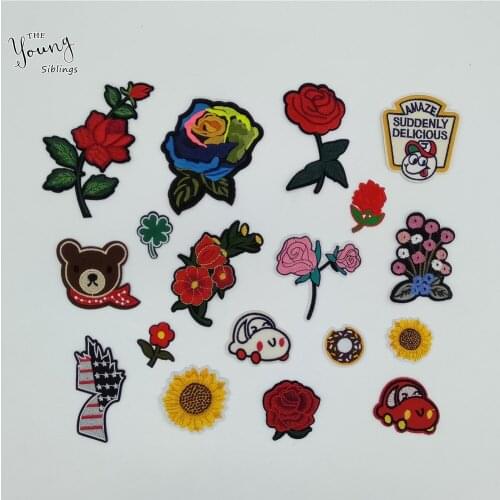 New arrive Rose flower Hot melt adhesive patches Embroidery Applique Sewing Patch DIY Badges Iron on patch Clothing Accessories