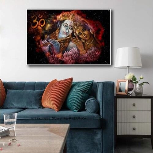 Couple Krishna and Radha Art Canvas Painting Indian Posters Prints Modern Wall Art Picture for Living Room Bedroom Home Decor