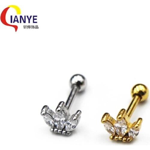 High Polished Flower Ear Piercing 316 Stainless Steel 3 Petals Zircon Ear Targus Piercing