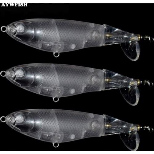 15pcs/lot Popper Fishing Lures 10cm 14.5g Topwater Unpainted Soft Rotating Tail Fishing Tackle Long Casting Clear Body DIY Bait