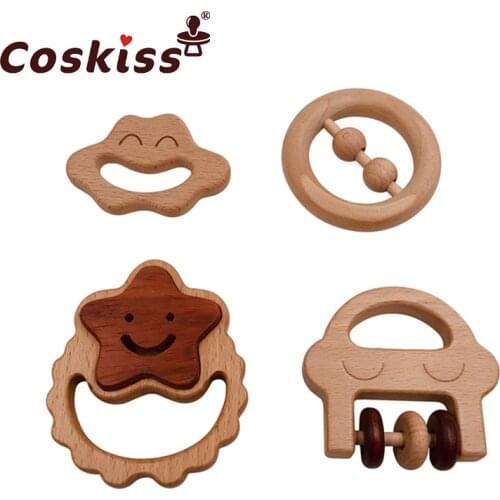 Organic Baby Teething Product Beech Wooden Rattle Teether DIY Wood Teether Pendent Eco-Friendly Safe Baby Teething Chew Toys