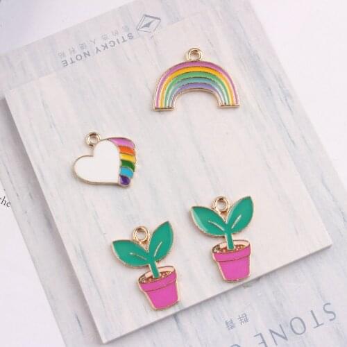 Colorful Heart Potted Rainbow Pendant Charms DIY Korean Jewelry Accessories Gold Drip Oil Making Material For Bracelet,Earrings