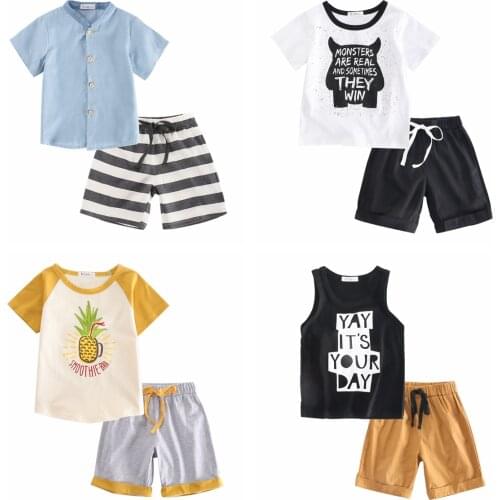 Sanlutoz Cartoon Boys Clothes Summer Kids Clothing Sets Cotton Children Clothes Tops + Shorts 2pcs Casual