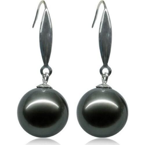 Sterling Natural 11mm Tahitian genuine black peacock pearl earring AAA sy808