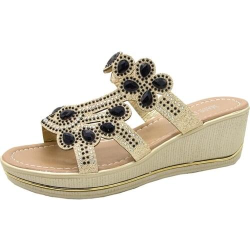 High Heels Slides 2021 Summer Women Platform Wedge Sandals Shoes Lady Shiny Gold Black Pumps Female Wedding Heels Slippers