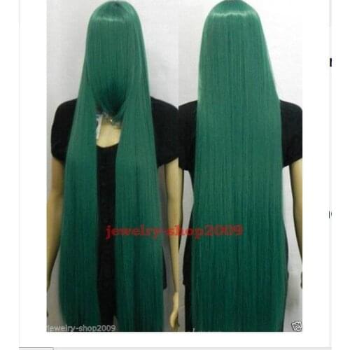 Shun Hot heat resistant Party hair>>>Cosplay Long Dark Green Straight Womens Wig 100cm