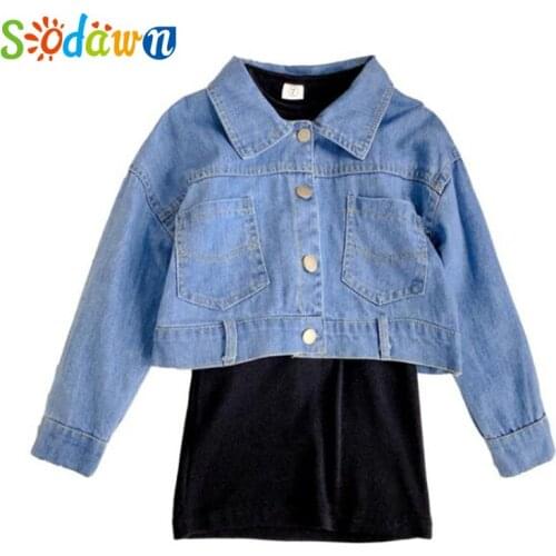 Sodawn Girls Clothing Sets 2020 Autumn Winter Children Long Sleeve Denim Jacket + Dress 2PCS Toddler Childrens Clothing