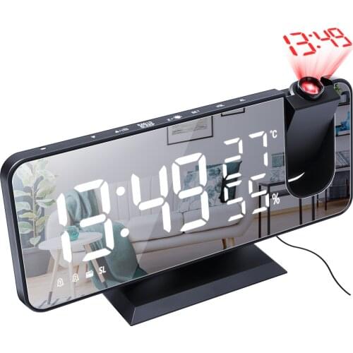 LED Digital Projection Alarm Clock Table Electronic Alarm Clock with Projection FM Radio Time Projector Bedroom Bedside Clock