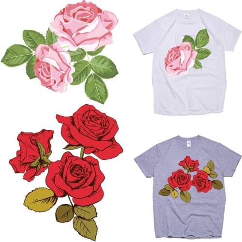 Red Rose Letter Flower Patches Thermal Stickers on Clothes Iron-on Transfers for Clothing Thermoadhesive Patch Diy Heat Applique